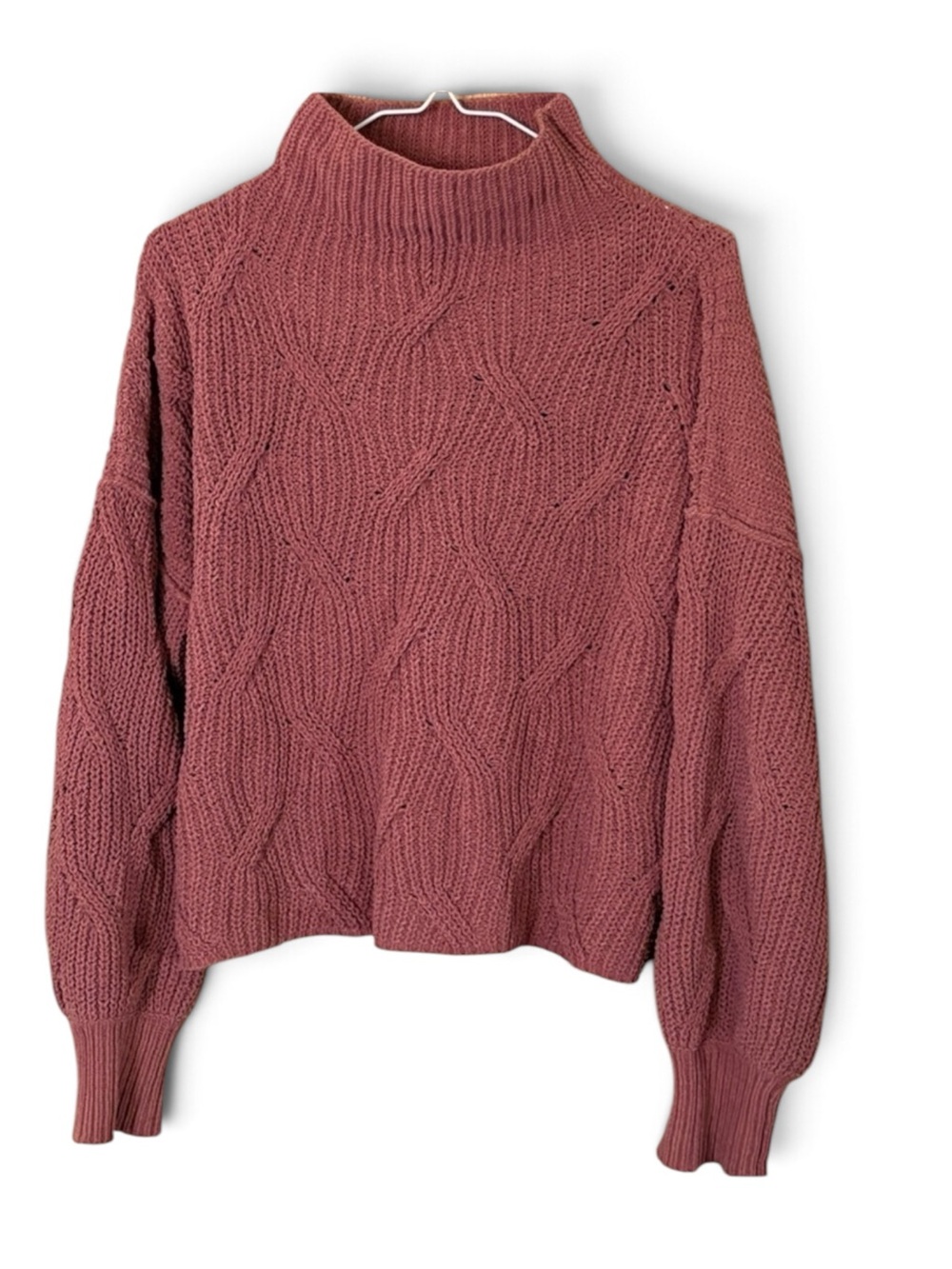 Poof! Women's Dusty Rose Cowl Neck Cropped Sweater